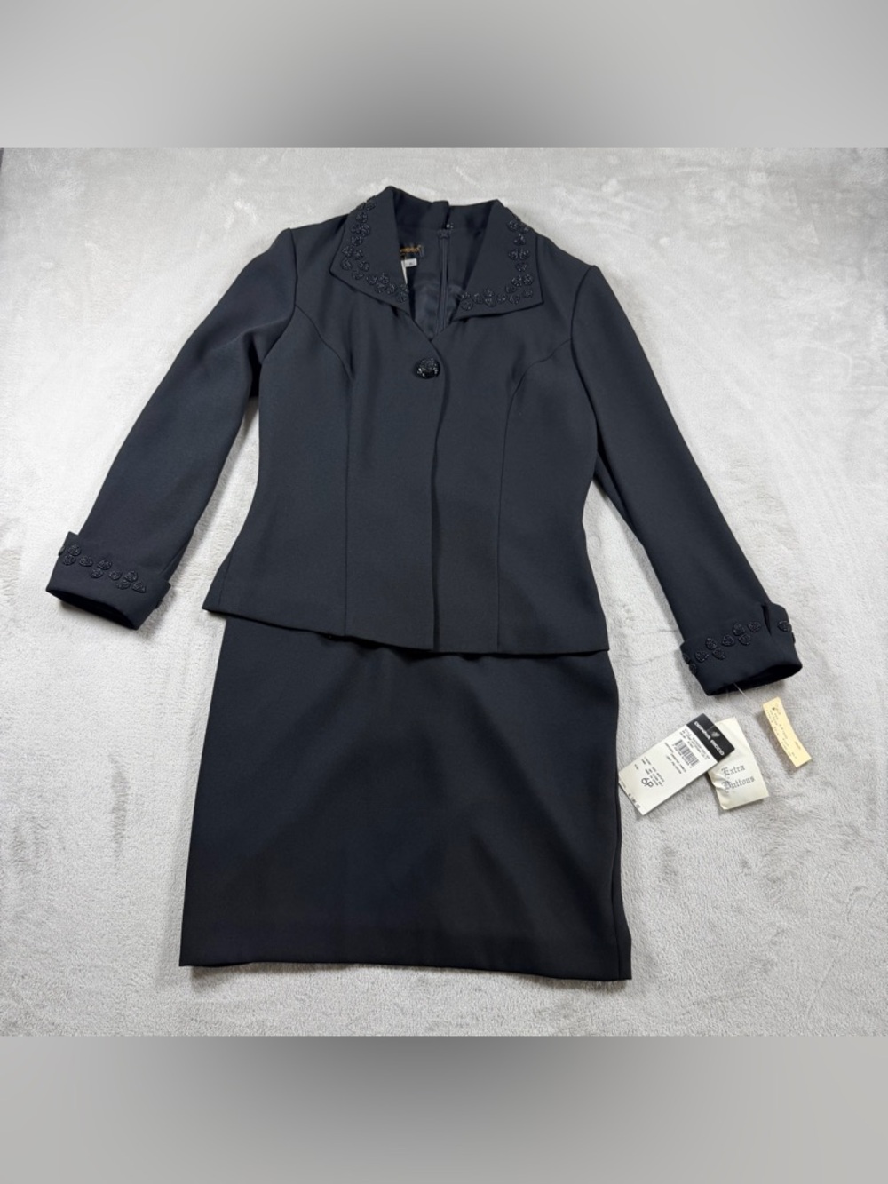 Donna Ricco Beaded Skirt‎ Suit Set Women 6P Black Polyester Business 2pc NWT
